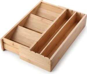 Ayarlanabilir Bambu Kaşıklık ve Çekmece Içi Organizer - 5-7 Bölmeli Genişleyebilir Çatal Bıçak Düzenleyici (39.4 x 24 x 6.4 Cm)
