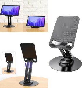 Ayarlanabilir Katlanabilir Masaüstü Telefon Standı, 360° Döner, Evrensel Uyumlu 4-8 Inç Telefon ve 13 Inch Kadar Tablet Tutucu, Alüminyum Metal Tabanlı, Kaymaz ve Taşınabilir 33 cm Uzunluk