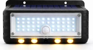 Panter Solar Hareket Sensörlü LED Duvar Lambası 3W 44 Smd Beyaz + 4 Gün Işığı Led, 300 Lümen, IP65 Su Geçirmez, 3 Modlu Güneş Enerjili Aplik, Balkon ve Bahçe Aydınlatması