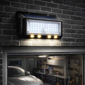 Panter Solar Hareket Sensörlü LED Duvar Lambası 3W 44 Smd Beyaz + 4 Gün Işığı Led, 300 Lümen, IP65 Su Geçirmez, 3 Modlu Güneş Enerjili Aplik, Balkon ve Bahçe Aydınlatması