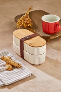 1000ML Ahşap Kapaklı Lunch Box 2'li Set Diyet Beslenme Kutusu Bambu Saklama Kabı