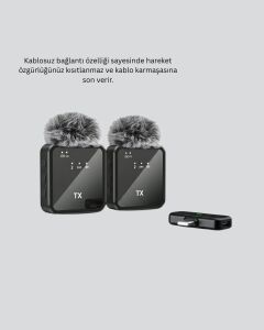 2’li Kablosuz Yaka Mikrofonu Type-C ve Lightning Uyumlu Profesyonel Set