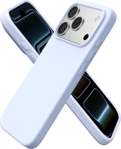 iPhone 17 Pro Uyumlu Silikon Telefon Kılıf Arka Kapak Koruma Leke Tutmaz Kolay Temizlenen Kutulu Özel Hediye Ince Hafif Dayanıklı Kaymaz Modern Tasarım Orijinal Lansman Kalitesinde (Bebe Mavi)