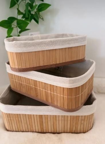 3'lü Çok Amaçlı Bambu Organizer Seti, Çok Boyutlu Mutfak Banyo Ev Sepetleri, Büyük, Orta, Küçük Boy