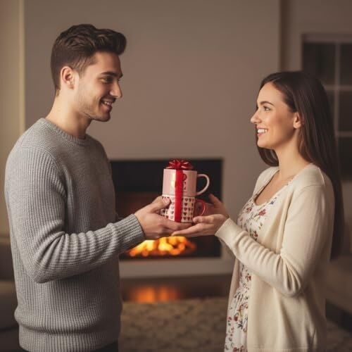 2'li Istiflenebilir Porselen Kupa Seti - Üst Üste Duran Kalp ve Love Temalı Kule Bardak - 2 Farklı Modelden Biri (Sürpriz/asorti) - Sevgiliye Hediye