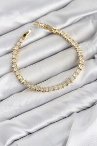 cm Şerit Model Zirkon Taşlı Vıp Seri Gold Renk Pirinç Kadın Bileklik
