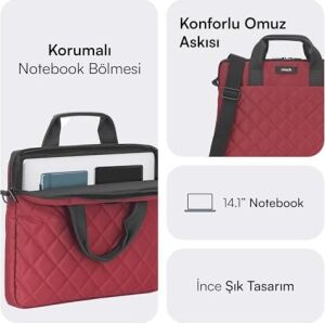 Mack Iksy MCC-902 Laptop Çantası, Erkekler ve Kadınlar Için Profesyonel Bilgisayar Çantası, 13,3 Inç - 14.1 Inç Notebook Çantası, Evrak Çantası, Kırmızı
