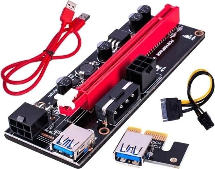 Pce 4248 Pcı E Express 1x To 16X USB 3.0 009S Riser Yükseltici Uzatma Kartı 4 ve 6 Pin Girişli Ekran Kartı Güvenlik Kilitli Altın Kaplama Bağlantı Noktalı 008S