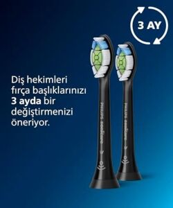 Optimal White Yedek Diş Fırçası Başlığı, 7 Kat Daha Fazla Plak Temizliği, Orta Yumuşak Fırça Başlığı, 2’li Paket, Siyah, HX6062/88