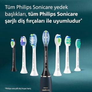 Optimal White Yedek Diş Fırçası Başlığı, 7 Kat Daha Fazla Plak Temizliği, Orta Yumuşak Fırça Başlığı, 2’li Paket, Siyah, HX6062/88