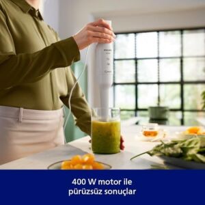 3000 Serisi El Blenderi ve Ölçü Kabı, 400W Motor, Promix Teknolojisi, Sıçramayı Önleyen Bıçak Koruması, Ergonomik Tutuş, Kompakt Tasarım (HR2520/00)