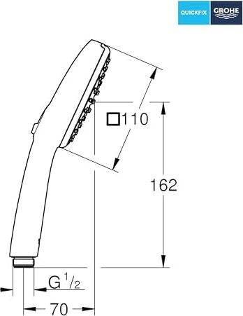 Comfort 110 El Duşu, 2 Akışlı (Yağmur & Jet), Smartswitch, 110MM Kare Duş Başlığı, Kireç Önleyici Sistem, Krom, 26925001