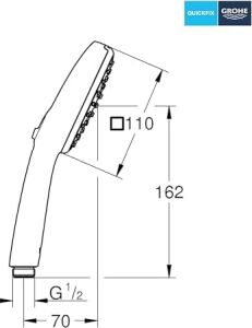 Comfort 110 El Duşu, 2 Akışlı (Yağmur & Jet), Smartswitch, 110MM Kare Duş Başlığı, Kireç Önleyici Sistem, Krom, 26925001
