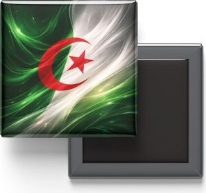 Cezayir - Abstract Efektli Bayrak - Baskılı Kare Buzdolap Magneti