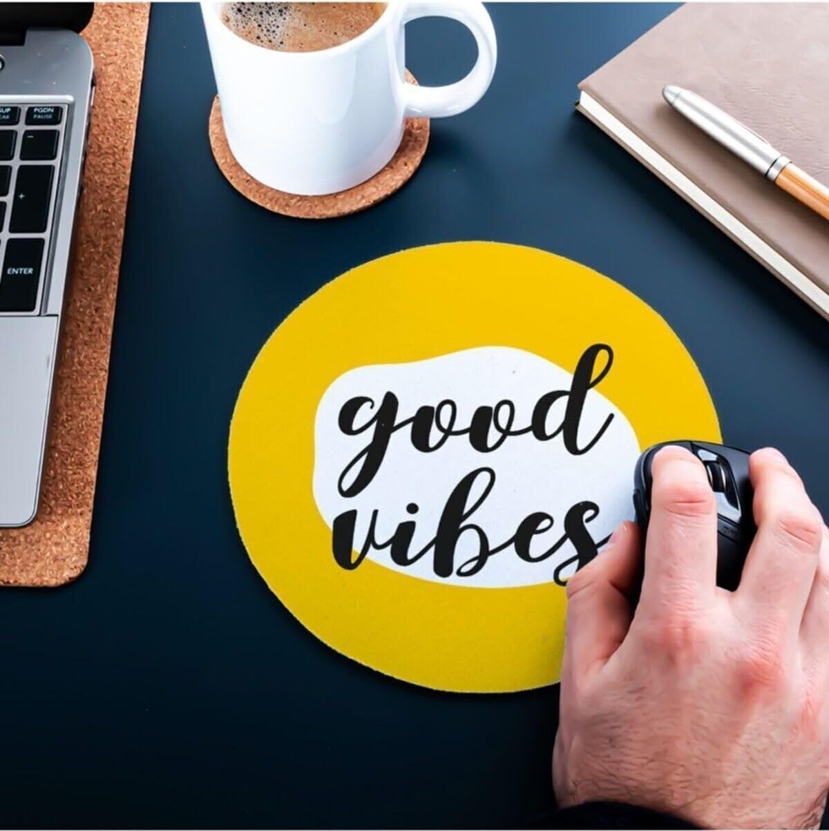 Good Vibes Tasarımlı Yuvarlak Mouse Pad 20 x 20 cm