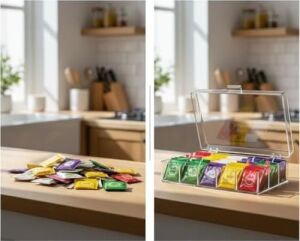 Şeffaf Kapaklı 6 Bölmeli Organizer Kutusu – Çay, Takı, Baharat, Aksesuar ve Küçük Eşyalar Için Düzenleyici Kutusu – 23×14×9 cm