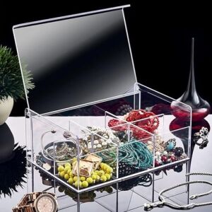 Şeffaf Kapaklı 6 Bölmeli Organizer Kutusu – Çay, Takı, Baharat, Aksesuar ve Küçük Eşyalar Için Düzenleyici Kutusu – 23×14×9 cm