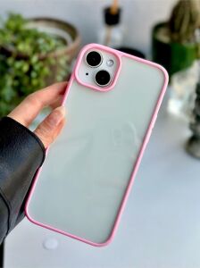 Iphone 14 Plus - 15 Plus Uyumlu Kenarı Renkli Silikon Kılıf - Pembe