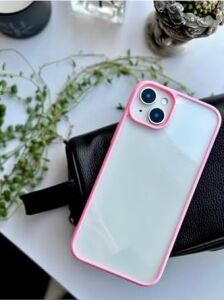 Iphone 14 Plus - 15 Plus Uyumlu Kenarı Renkli Silikon Kılıf - Pembe
