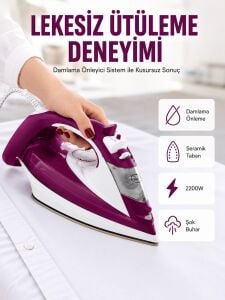 Yeni Nesil Kırmızı Buharlı Ütü 2200 Watt Seramik Tabanlı Yüksek Buhar Gücü Yeni Nesil