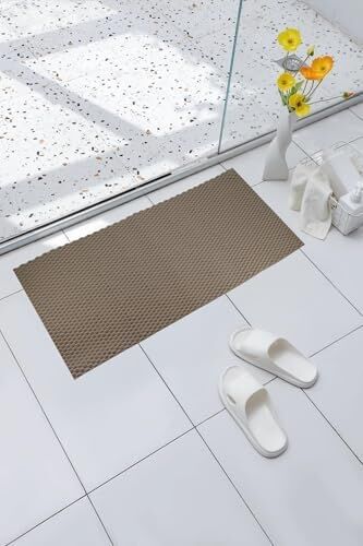 Premium Serisi Banyo - Küvet Içi Kaydırmaz Vantuzlu Hasır Desenli Diktördgen Paspas 68,5 x 35,5 Cm, Krem