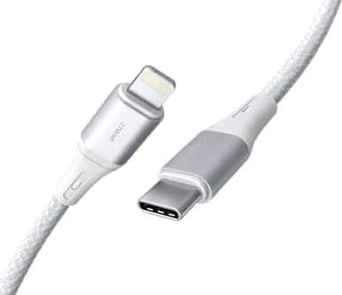 Type C-Lightning Örgülü 27WATT Pd Hızlı Şarj Kablosu, Beyaz/gümüş Metal (100 Cm)