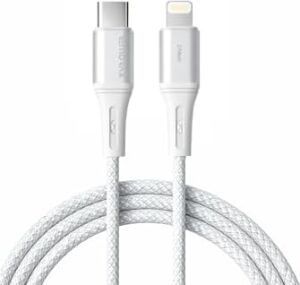 Type C-Lightning Örgülü 27WATT Pd Hızlı Şarj Kablosu, Beyaz/gümüş Metal (100 Cm)
