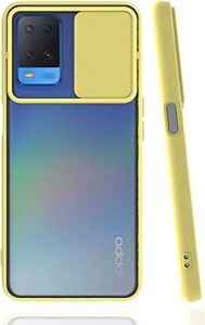 Oppo A54 4g ile Uyumlu Kılıf Slayt Sürgülü Arkası Buzlu Lensi Kapak - Sarı