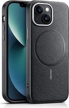 iPhone 13/14 ile Uyumlu Magsafe Kılıf, Premium Deri Görünümlü, Kamera Korumalı, Güçlü Mıknatıslı Telefon Kılıfı,siyah + 9h Anti Statik Temperli Kırılmaz Cam Ekran Koruyucu Hediyeli