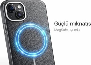 iPhone 13/14 ile Uyumlu Magsafe Kılıf, Premium Deri Görünümlü, Kamera Korumalı, Güçlü Mıknatıslı Telefon Kılıfı,siyah + 9h Anti Statik Temperli Kırılmaz Cam Ekran Koruyucu Hediyeli