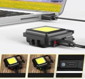Anahtarlık Şeklinde Metal Kasa Cob Kare Fener – Kamp & Outdoor Suya Dayanıklı Mini Cob LED Işıldak, Type‑c Şarjlı, Mıknatıslı Taşınabilir El Feneri Anahtarlığı