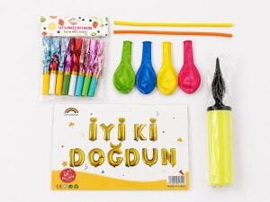 Dordoi 26 Parça Iyi Ki Doğdun Parti Seti – Folyo Harf Balon, Balon Şişirme Pompası, Kaynana Dili ve Balonlu Doğum Günü Süsleme Seti