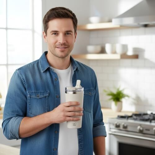530 ml Pipetli ve Ağızlıklı Çelik Termos Kupa - Çift Fonksiyonlu Kapak - Sıcak/soğuk Tutan Seyahat Bardağı (Travel Mug) - 4 Farklı Renk Seçeneği (Krem)