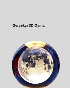 3D Lazer Işlemeli Ay Küresi Ahşap Standlı USB Bağlantılı Dekoratif Lamba