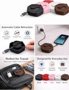 Taşınabilir Kablo Düzenleyici, Otomatik Sarma Aparatı, USB Şarj Kablosu Toplayıcı, Seyahat Için Kablo Organizer (Siyah)