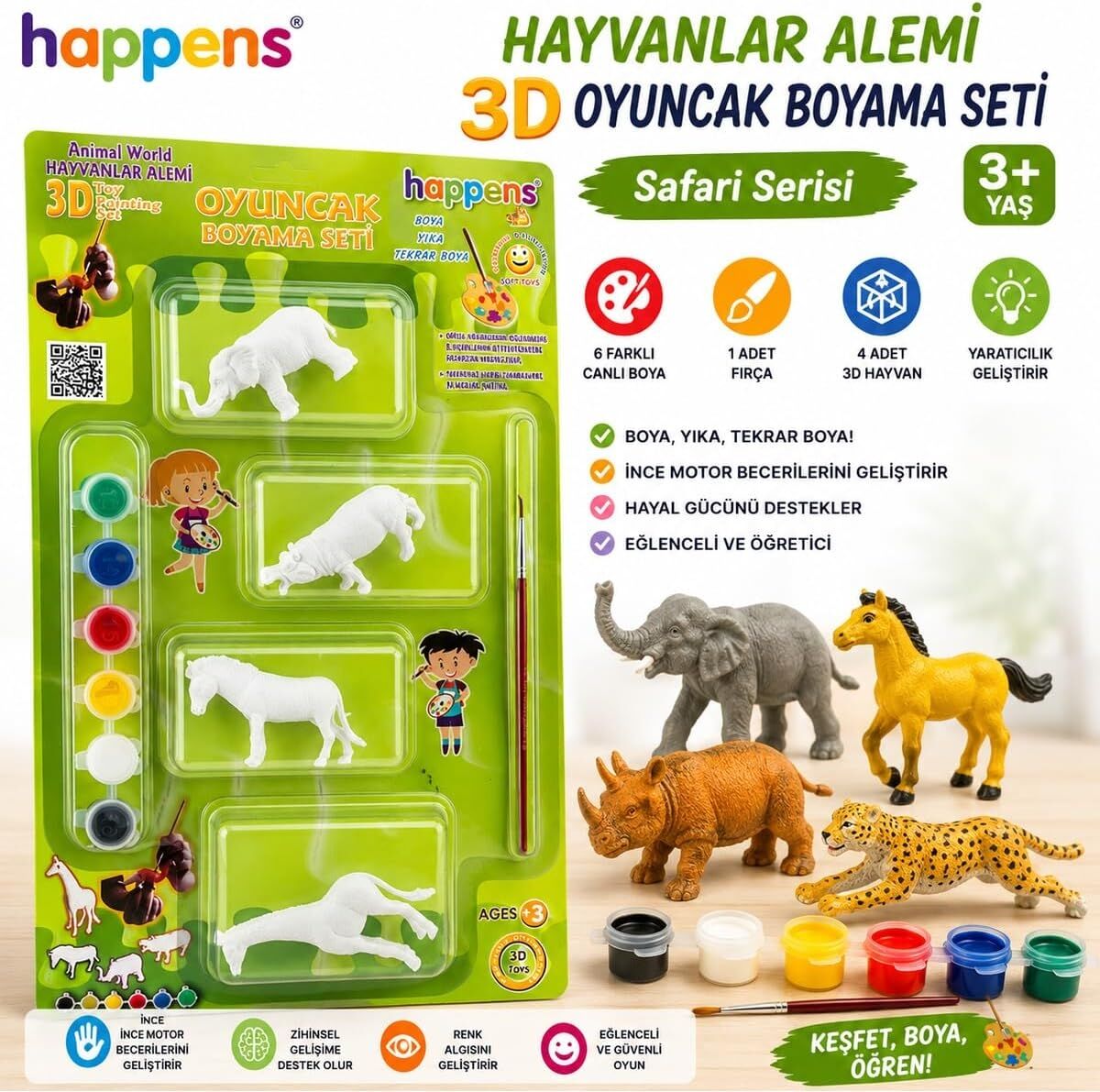 Orman Hayvanları 3D Hayvan Boyama Oyuncağı | Yıka Tekrar Boya Eğitici Set