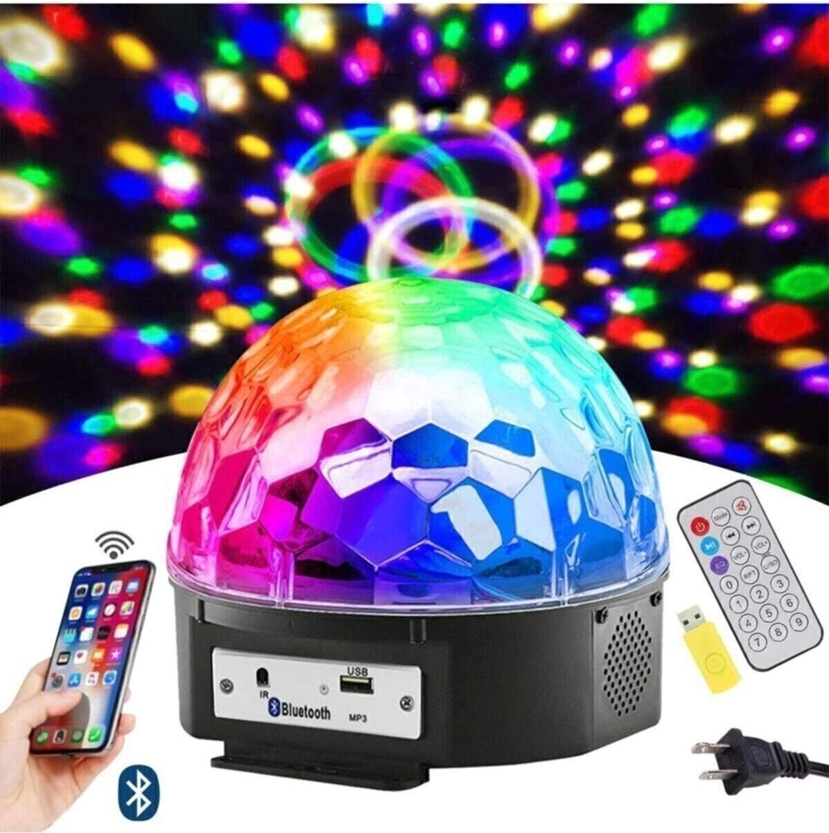 Bluetooth Kumandalı USB Girişli Siyah Sihirli Küre LED Işık Parti ve Disko Topu - Hobi & Eğlence