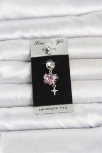 316L Cerrahi Çelik Pembe Zirkon Taşlı Model Göbek Piercing