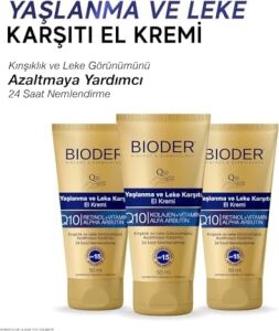 Bioder Yaşlanma Karşıtı El Bakım Kremi 50 ml – Spf 15 Koruma, Alfa Arbutin, Koenzim Q10, Kolajen ve C Vitamini Içerikli Nemlendirici