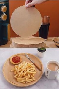 50 Adet Air Fryer Pişirme Kağıdı Tek Kullanımlık Hava Fritöz Yağ Geçirmez Pişirme Kağıdı 21,5 cm Yuvarlak Model Xxl Model Uyumlu