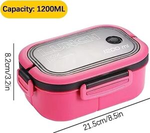 1200 ml 2 Katlı 6 Bölmeli Bpa'sız Pp Plastik Sefer Tası ve Beslenme Çantası - Hava Kilitli  Lunch Box, Çatal ve Kaşık Dahil (Pembe)