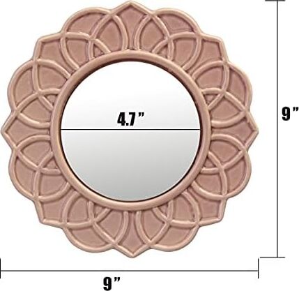 Dekoratif 9'' Soluk Pembe Yuvarlak Çiçekli Seramik Vurgulu Duvar Aynası, Ekli Asma Halkalı Duvar Aynası, Oturma Odası, Yatak Odası, Banyo, Koridor ve Giriş Yolu Için Dekoratif Dekor
