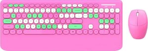 Geezer Kablosuz Klavye Mouse Set 106 Tuşlu Ingilizce Q Notebook Laptop Uyumlu Ev ve Ofis Için Bilek Destekli USB Dongle ile Bağlantı G100 (Pembe)