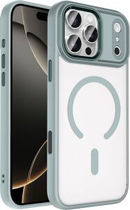 Senon Apple iPhone 17 Pro Için Kılıf Magsafe Uyumlu Şarj Özellikli Zore Krom M-Safe Silikon Kapak (Gri)
