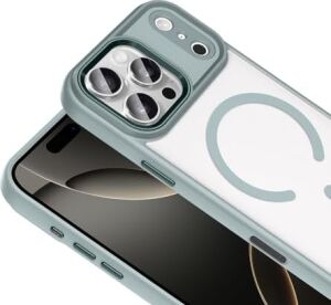 Senon Apple iPhone 17 Pro Için Kılıf Magsafe Uyumlu Şarj Özellikli Zore Krom M-Safe Silikon Kapak (Gri)
