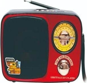 MD-308BT Işıklı Retro Görünümlü Nostaljik Radyo Bluetooth Hoparlör - Kırmızı Renk