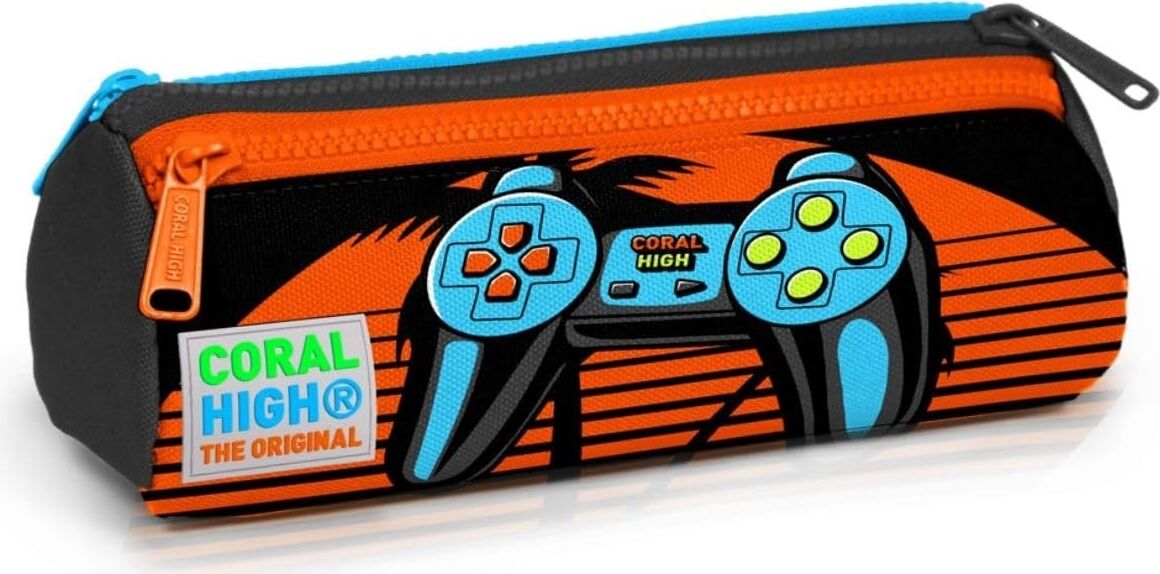 Siyah Turuncu Gamers Üç Bölmeli Kalem Çantası -Erkek Çocuk