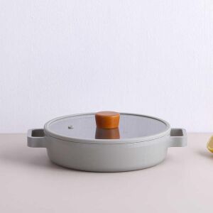 Cam Kapaklı Alüminyum Sahan 22CM Gri