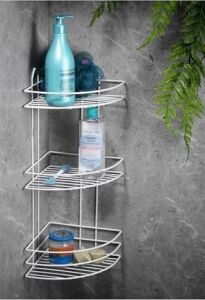 Ömür Boyu Paslanmaz Yapışkanlı Banyo Köşeliği Düzenleyici Şampuanlık Duş Rafı Beyaz Ek-03