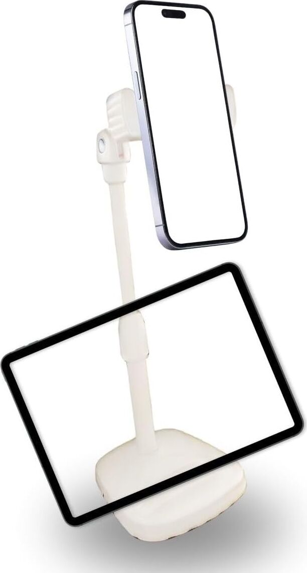 Masa Üstü Tablet ve Telefon Tutucu Plastik Aparat Beyaz Telefon Standı